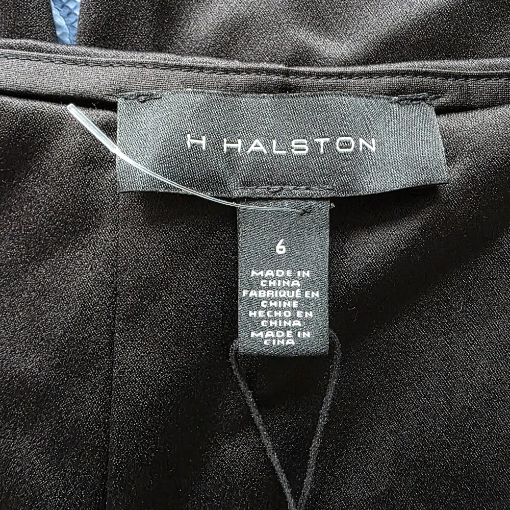 H Halston Exposed Gold Side Zipper Satin Wide Leg Sz. 6‎